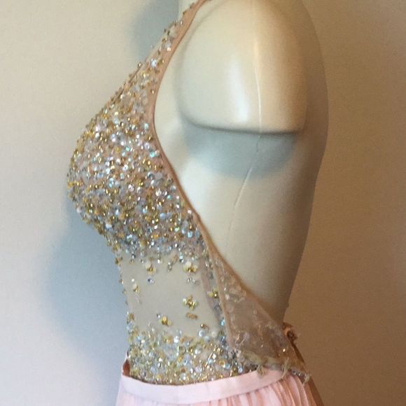 Jovani halter Gown W/ Beaded BodicePleated Skirt - Picture 3 of 8